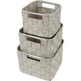 3-Piece Double Woven Basket Bin Set (Rounded Corners) - Sorbus Home